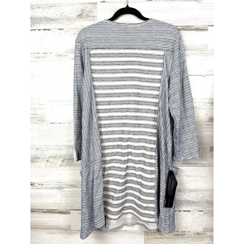 BCBGMaxazria Womens L Blue White Lani Tie Front Striped Boho Knit Mini Dress NWT